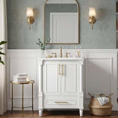 24" French Heritage Freestanding Bathroom Vanity with 4" Centerset Ceramic Sink, Oval Carved Motif Cabinet with Lower Deep Drawer & Ornately Turned Cylinder Legs (3 Finishes Available)