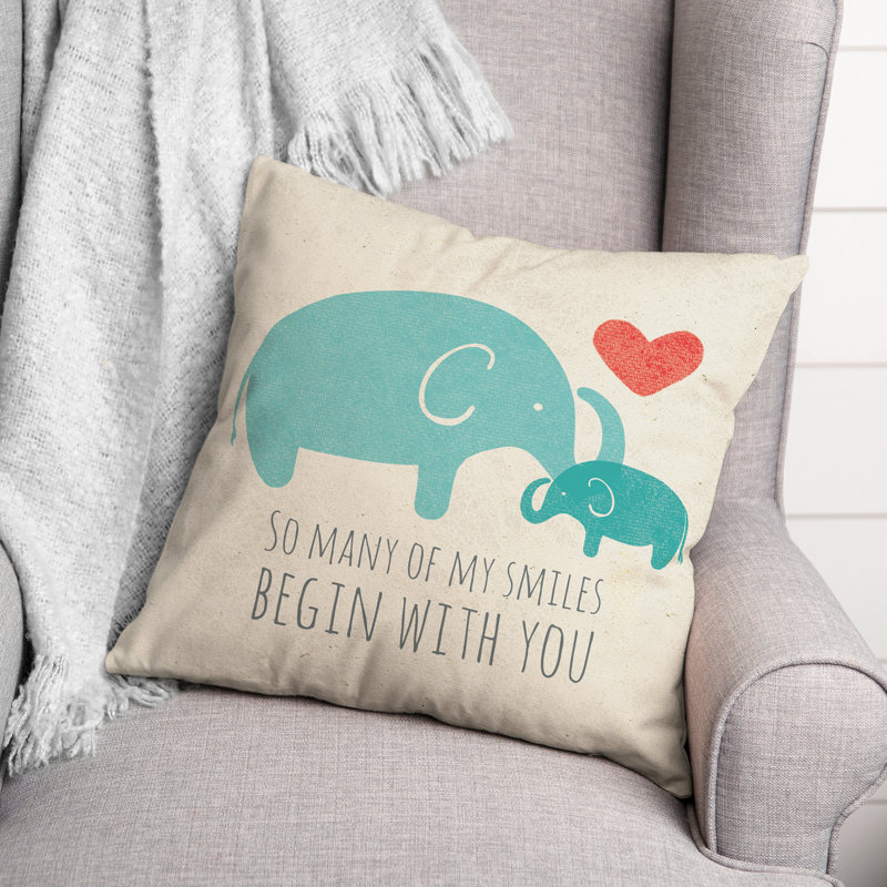  Coussin Elephant Smiles, 16 po x 16 po