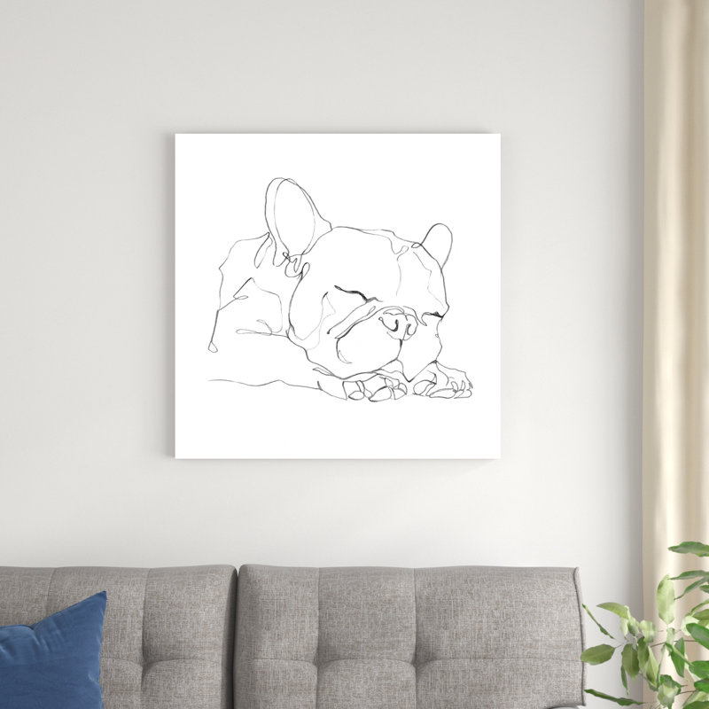 Bouledogue français Contour II, H 30 po x l 30 po, Non, Impression avec cadre érable