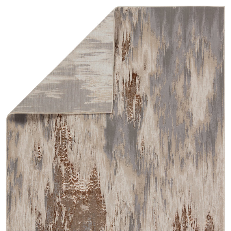 Tapis abstrait en polypropylène / polyester tissé à la machine abstrait taupe / gris, Tapis de couloir 2 pi 2 po x 8 pi