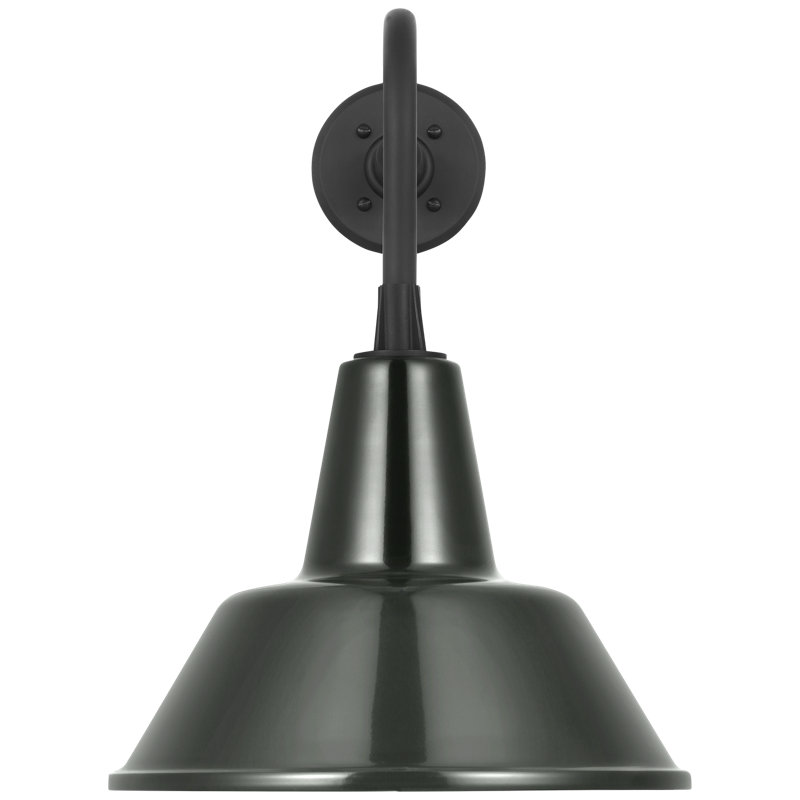 Thomas O'Brien, "Academy 20" Rex Barn Light in Matte Black with 12.5" Green Bowers Shade, Green, 19.5" H x 12.5" W x 26.25" D