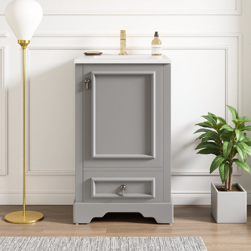 Meuble-lavabo compact 20 po avec rangement intelligent, Gris