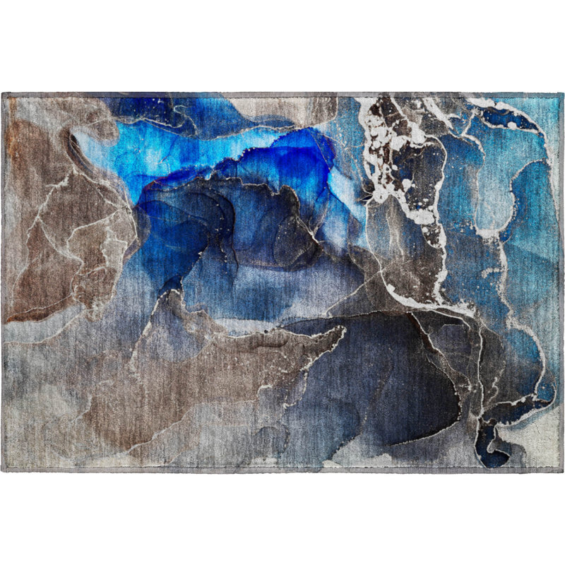 Tapis bleu marine 9 pi x 12 pi lavable à la machine Premium Cerrito AMF503, Rectangle 1 pi 8 po x 2 pi 6 po