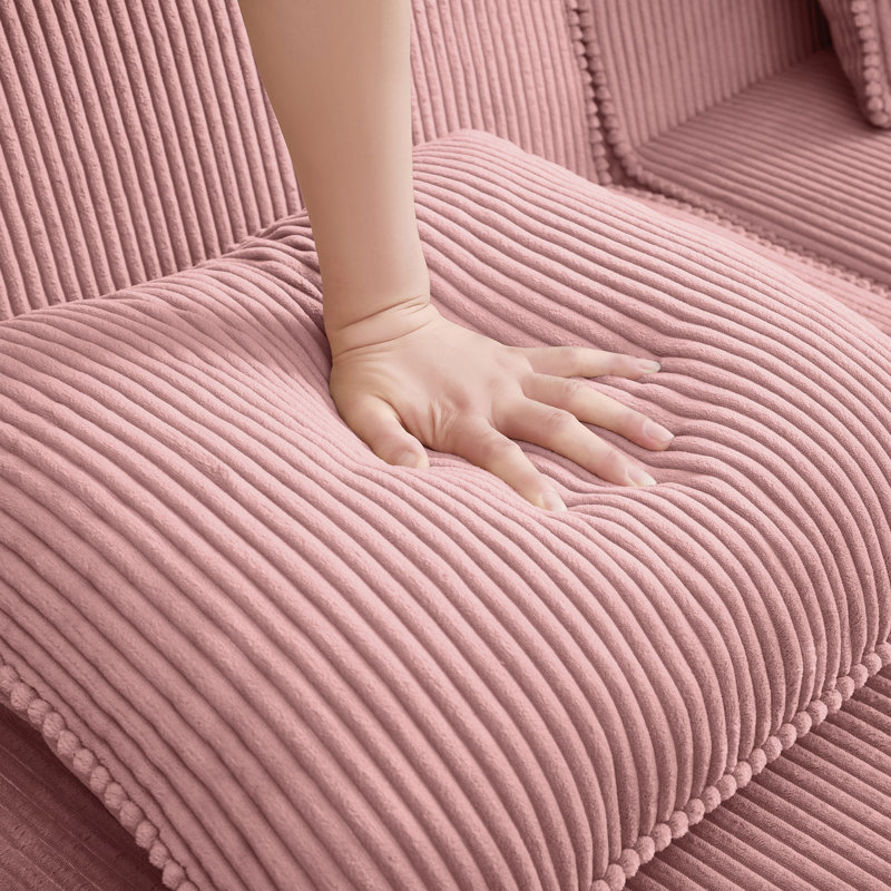 Modular 3-Seat L-Shape Sectional Sofa With Deep Seating, Movable Ottoman, And Throw Pillows, Corduroy Fabric, Pink Corduroy