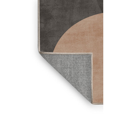 Machine Washable Yonkers Goalball Minimalist Rug in Brown – Beige Binding