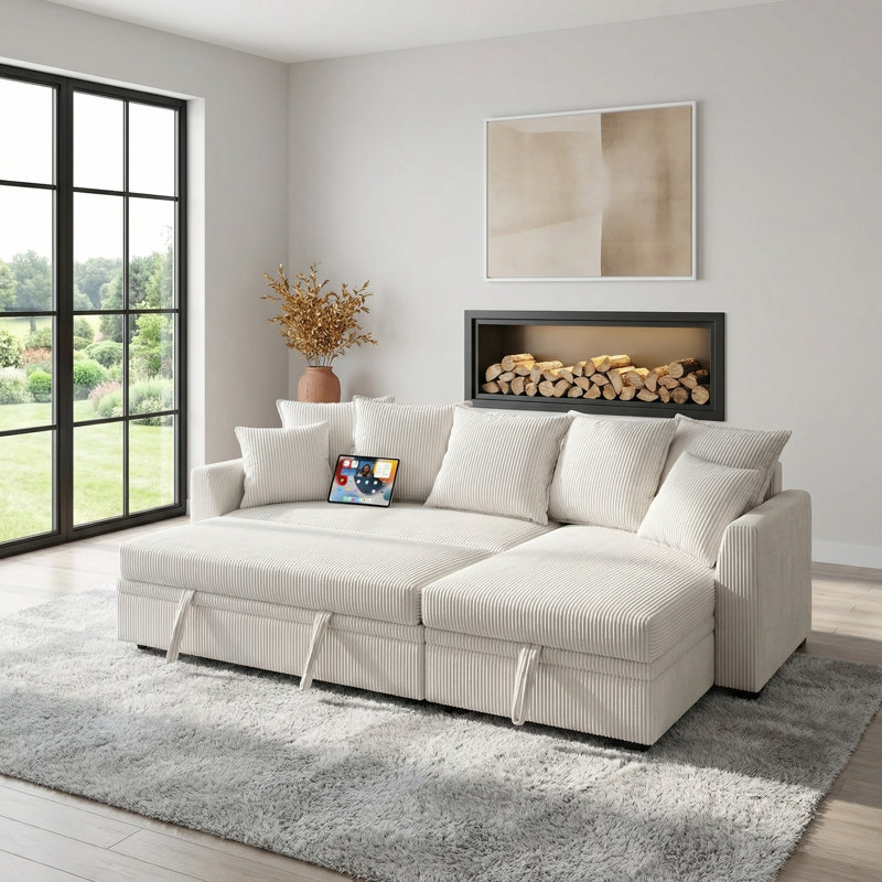 Canapé modulaire convertible 82 po Corduroy