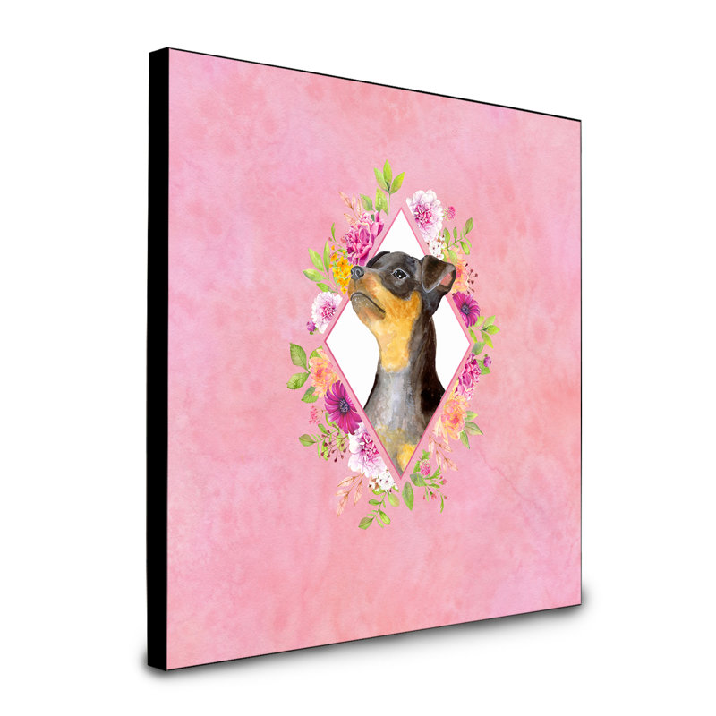 Panneau mural Dollman Flowers, Rose, Pinscher miniature noir