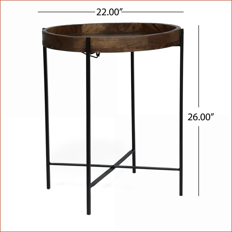 Table basse en bois de manguier avec pieds en fer pliables, peu encombrants Facile à déplacer pour le salon