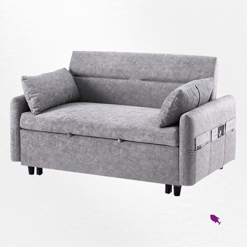 Caldina 55.3" upholstered sleeper sofa, Microfibre/microsuède gris