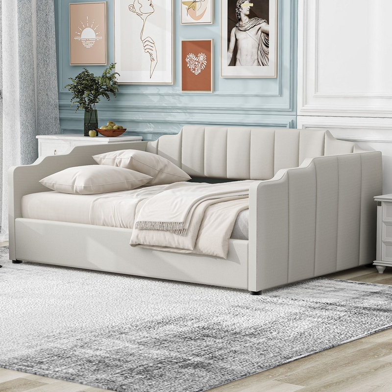 Lit de jour rembourré avec rangement inférieur, Beige