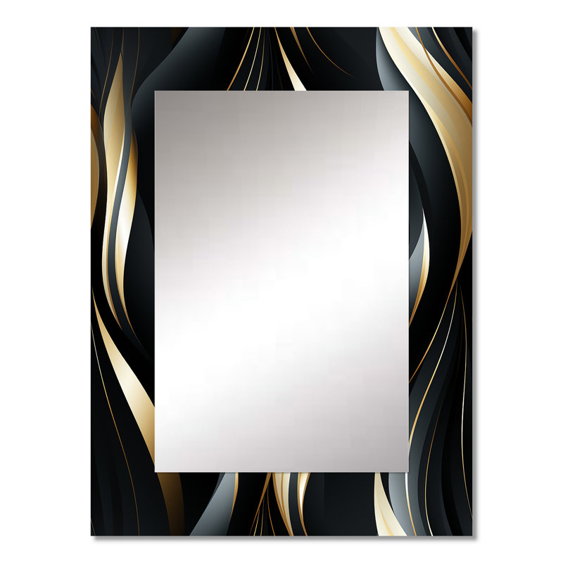 Deep Black And Gold Elegance - glam  Mirror, Modern Unique Wall Mirror, Printed Metal Art, 32" x 24"