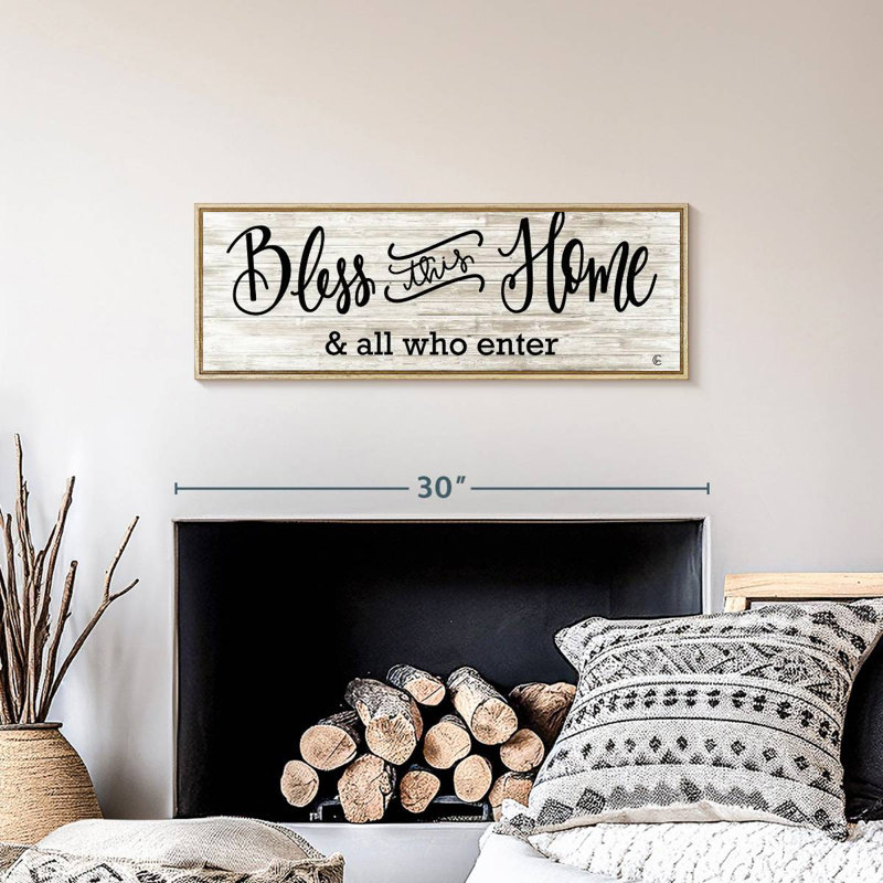 Plaque murale «Bless This Home», Cadre flottant en bois naturel, 28 po x 10 po