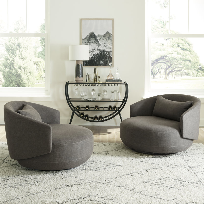 Merceda Upholstered Swivel Cuddler Chair, Dark Gray