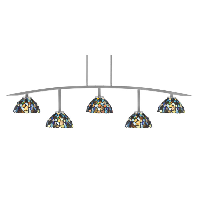 Barre d'éclairage 5 lumières kurve au fini graphite avec verre d'art mosaïque bleu de 7 po