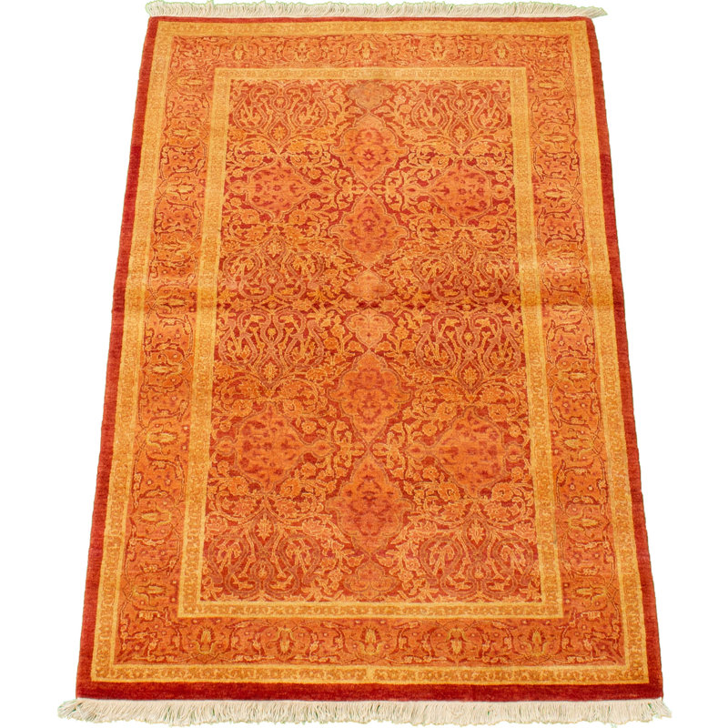 Tapis décoratif en laine de style persan rouge foncé de conception unique 3 pi 1 po x 5 pi 2 po noué à la main new age paki