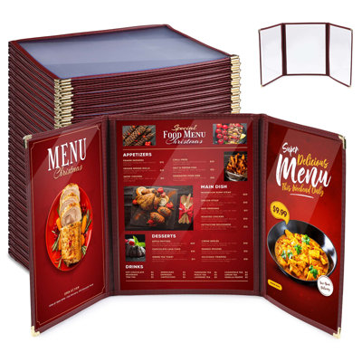 Paquet de 30 couvertures de menu WeChef 8,5 po x 11 po 3 plis 3 pages 6 vues