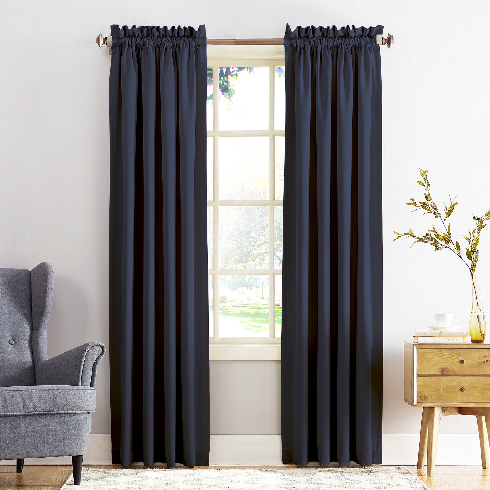 Wayfair Basics® Thermal Room Darkening Rod Pocket Curtain Panel, Navy, 54" W x 84" L