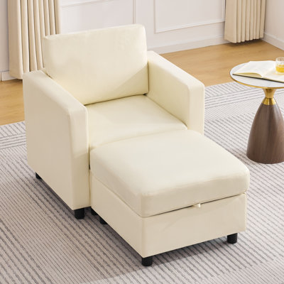 Ensemble de canapé modulaire en similicuir avec repose-pieds de rangement - 1 siège + repose-pieds