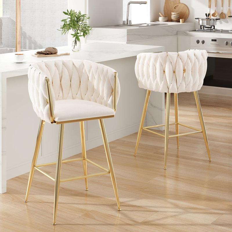 Set of 2 Counter Height Bar Stools, 26 Inch Modern Mid-Century Design with Backs & Metal Legs for Kitchen Island or Dining Area
