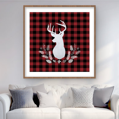 Deer Plaid - Black Framed Matted Print for Home Decor