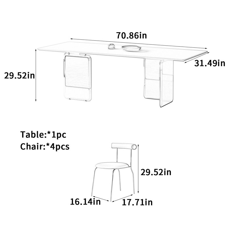Table de salle à manger Minimalist Rock, H 29,52 po x L 70,86 po x l 31,49 po