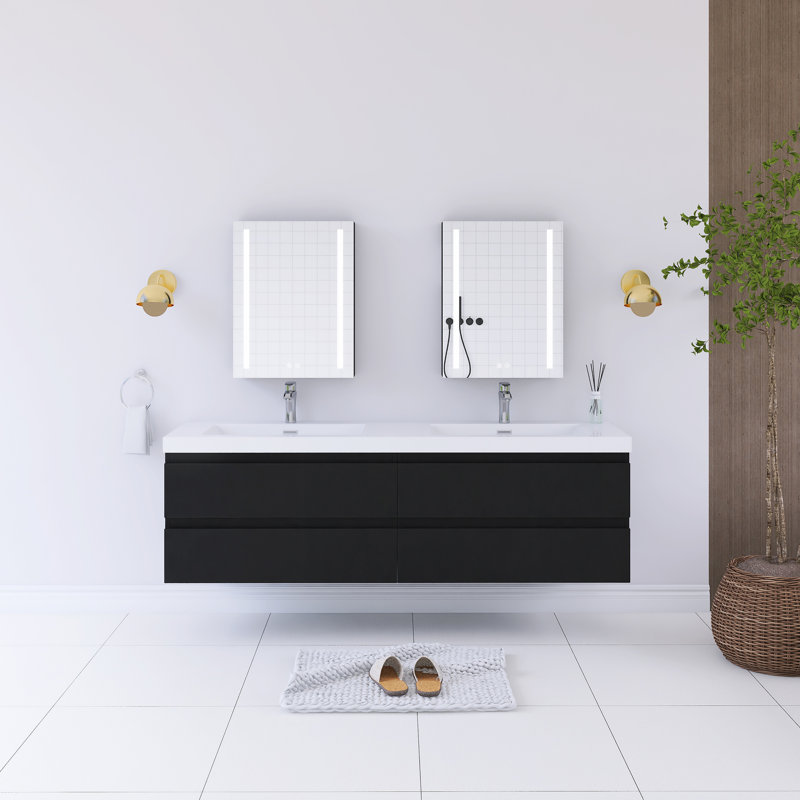 Meuble-lavabo double 71 po avec plateau en résine Thorndale
