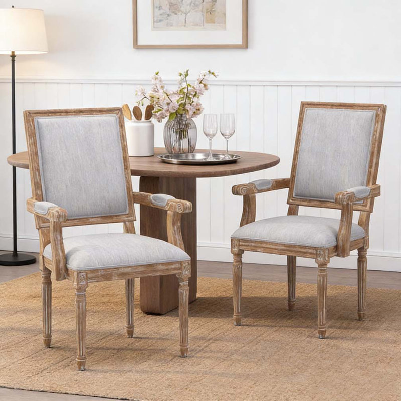 Chaise rembourrée avec pieds en bois d'hévéa, Gris clair