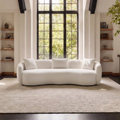 93.5"Mid-Century Modern Curved Boucle Sofa, 4-Seat Cozy Upholstered Couch For Living Room, Bedroom & Office – For Entertaining & Relaxing