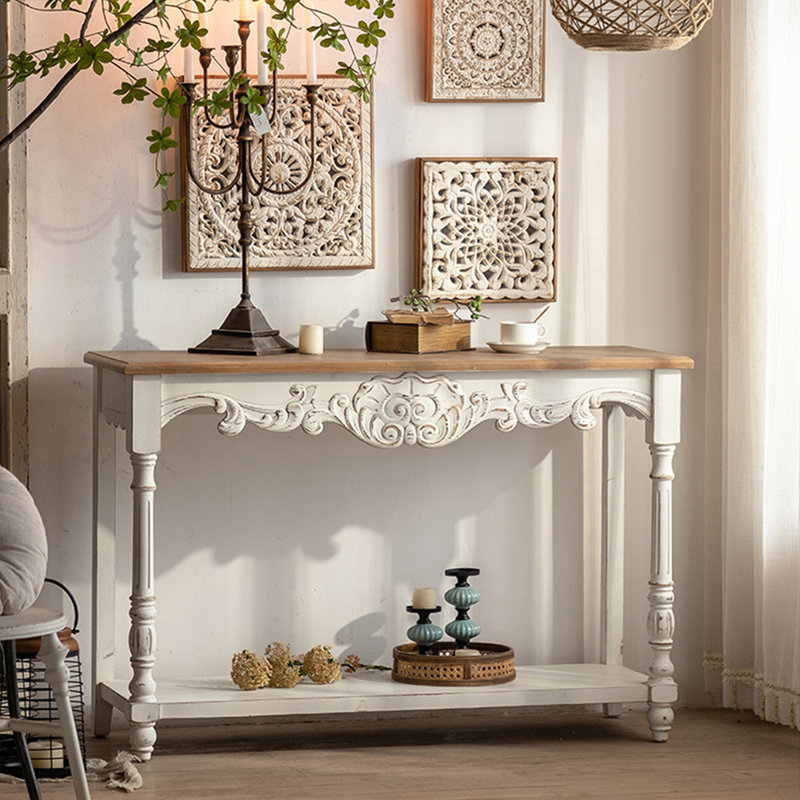 Console rectangulaire en bois massif blanc