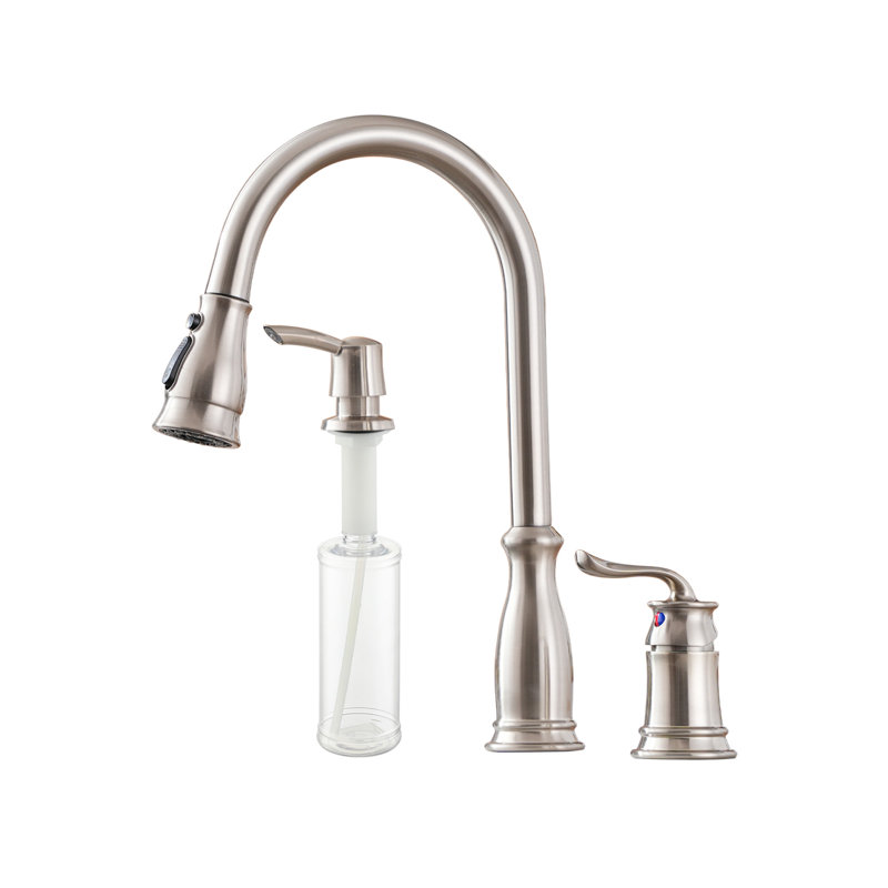Robinet de cuisine avec distributeur de savon, Nickel brossé