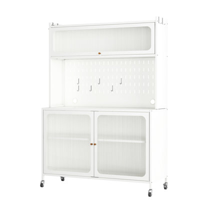 Grande armoire blanche avec portes en verre - tablettes réglables pour un rangement polyvalent dans les trous de câbles du garde-manger blanc, portes