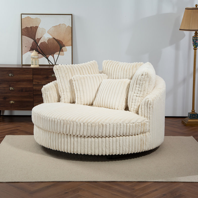 Fauteuil demi-tonneau surdimensionné avec housse, Fausse fourrure beige