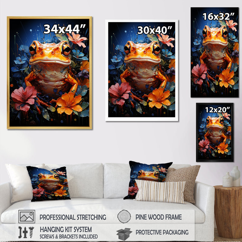 «Expressionist Flower Frog» sur impression sur toile, H 44 po x l 34 po x P 1,5 po, Cadre flottant blanc