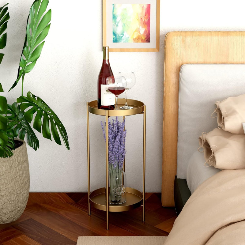 2 Tiers Tall Plant Display Storage Shelf Table, Plant Stand for Bathroom Office, Gold