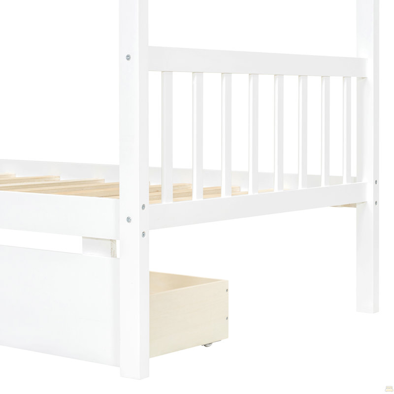 Lit simple en bois avec tiroirs, Lit simple, Blanc