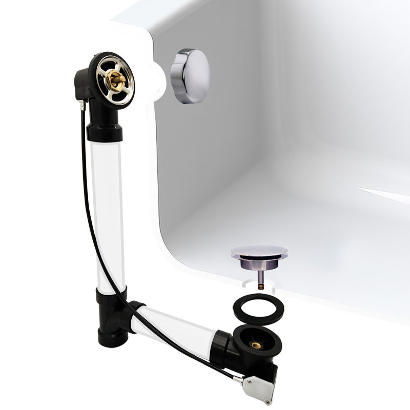 Garniture de bonde escamotable pour baignoire à câble 35 "avec trop-plein rotatif et raccords en ABS Sch. 40, Chrome poli