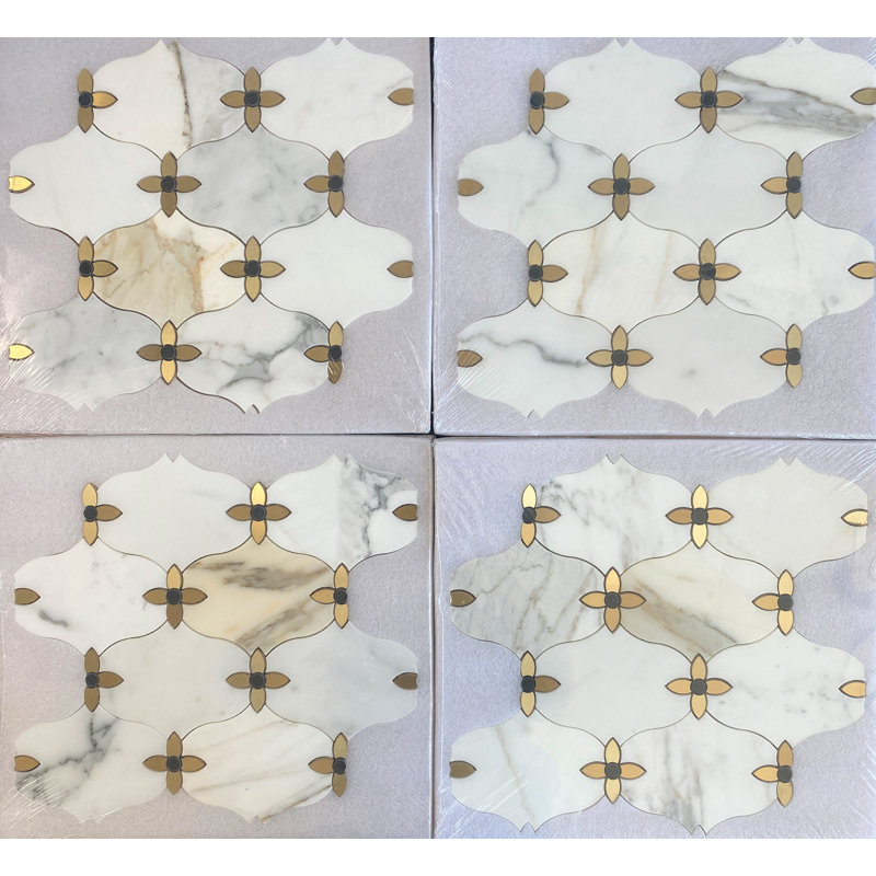 Water Jet 14" x 13" Marble Mosaic Tile