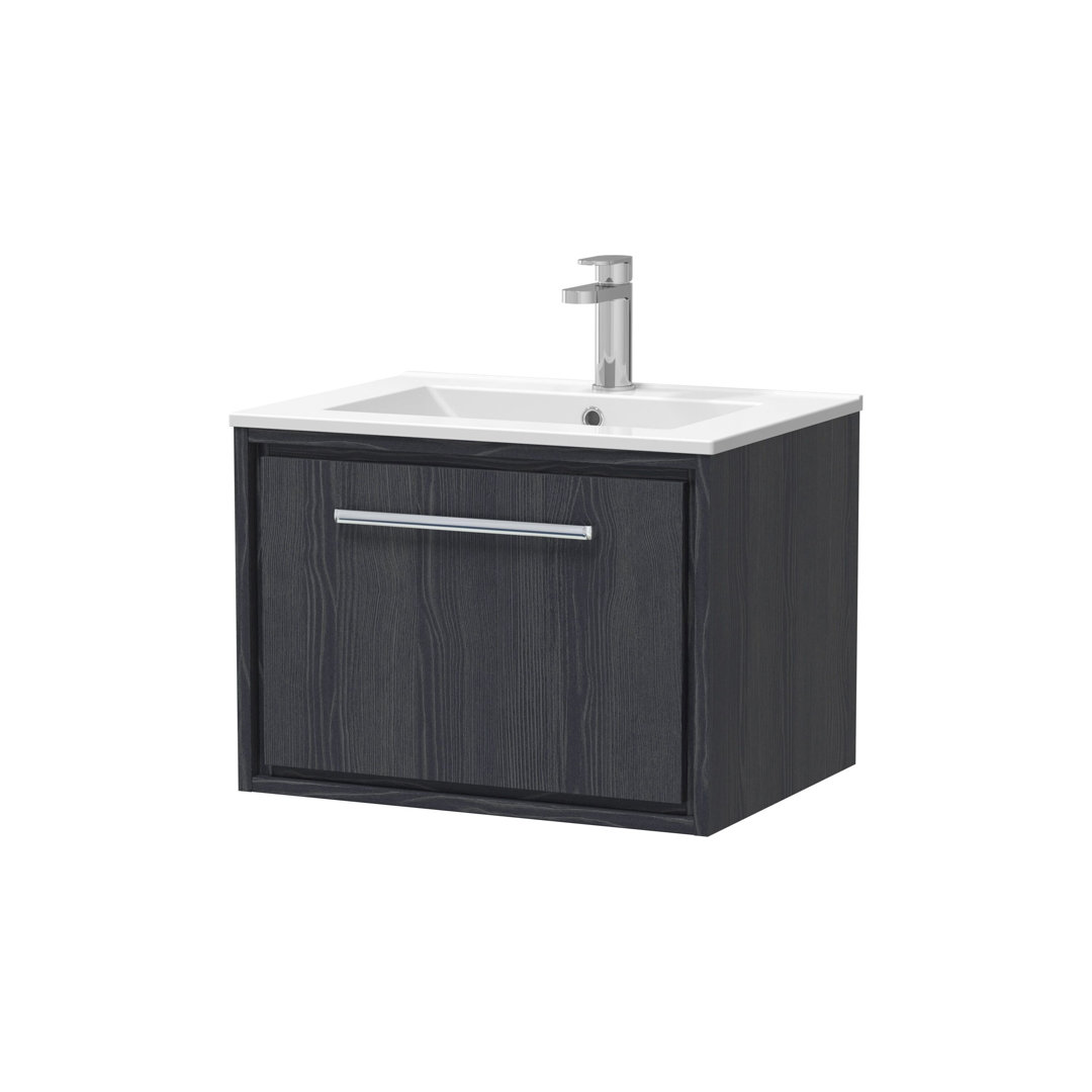 Hudson Reed Graphite Grey Lille Woodgrain Wall Hung Single Drawer Vanity Unit And Minimalist Basin | | Mfc | 600Mm - Image 3