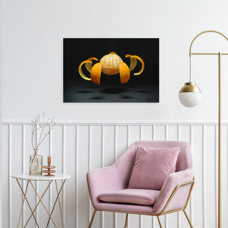 Peeled Orange Levitation Minimalist Modern Vibrant Fruit Wall Art Print by Leon - Print, 60.96cm H x 91.44cm W