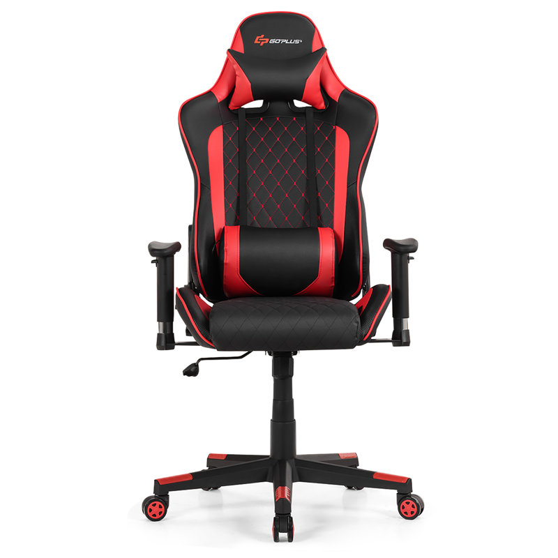 Costway Goplus Adjustable Reclining Ergonomic Faux Leather Swiveling PC & Racing Game Chair, Black/Red