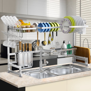 Kitchen Details Sink Dish Drainer Drying Rack | Dimensions: 19.9 x 8 x 5  | Space Saving | Countertop | White