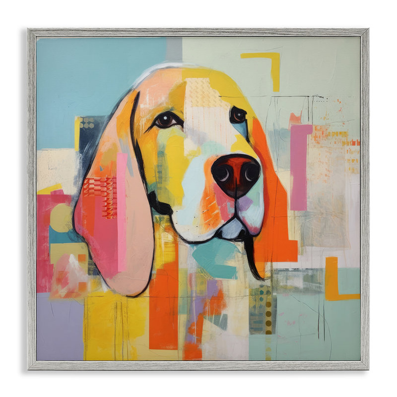 Az-108 - Portrait de chien abstrait encadré, H 17 po x l 17 po x P 1,5 po, Estampe numérique Farmhouse