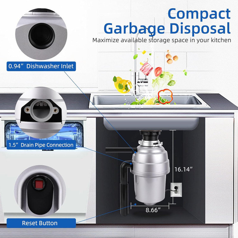 Silver 1 HP Stainless Steel Continuous Feed Garbage Disposal