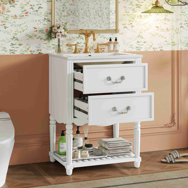 Meuble-lavabo 24 po avec lavabo en céramique, Blanc