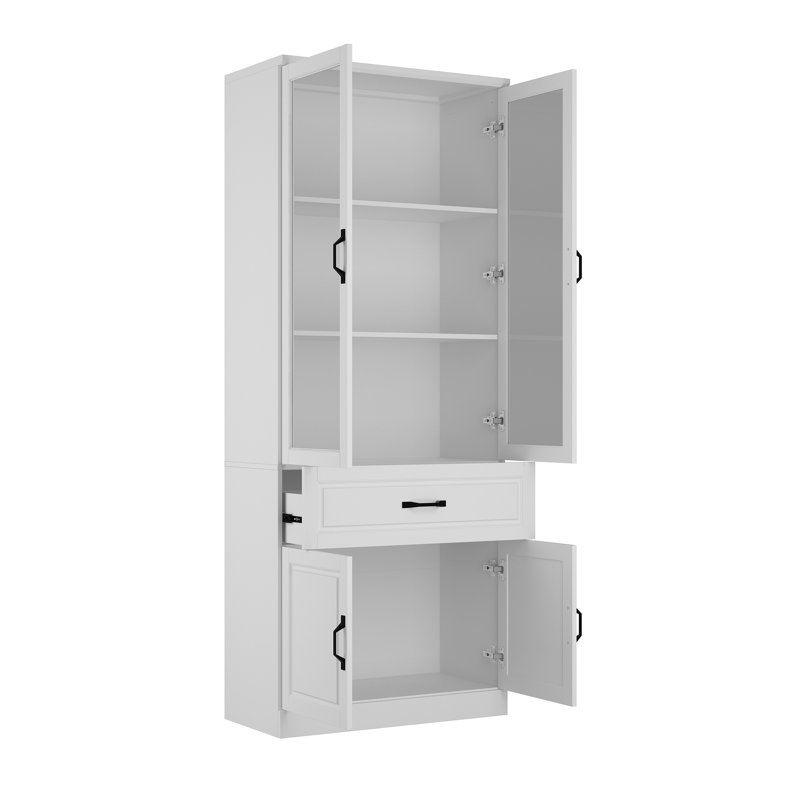 Bibliothèque blanche à 2 tiroirs avec portes en verre, (3 tablettes) H 78,7 po x l 31,5 po x P 15,7 po