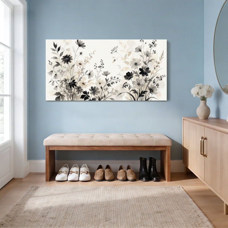 Ensemble de 1 tableau mural floral botanique sur toile tendue, H 12 po x l 36 po