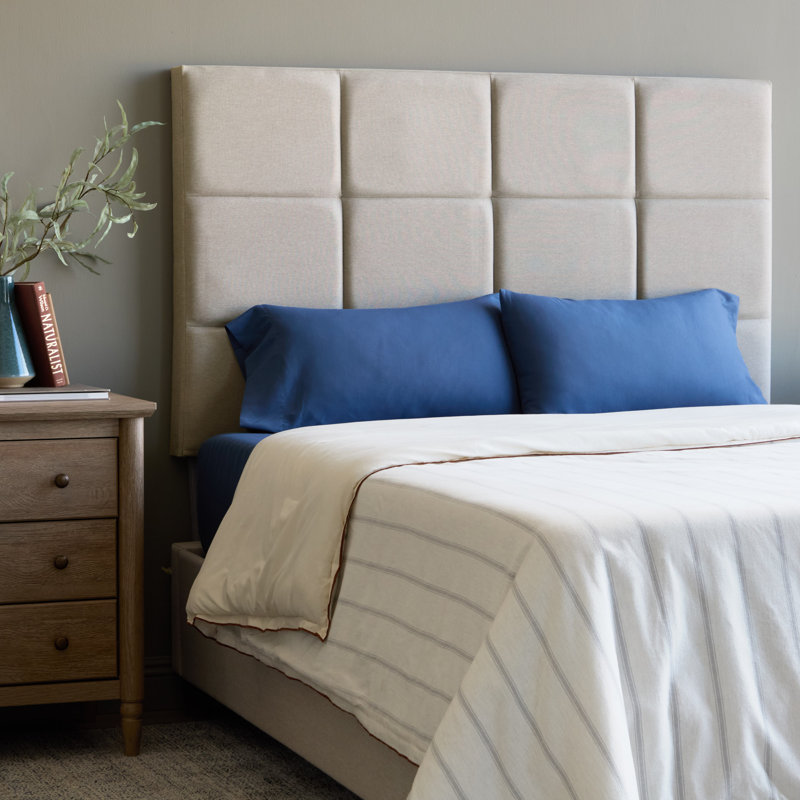 Lucid Upholstered Modern Headboard with Rectangle Tufting, Adjustable Height 47.51" - 59.45", Oatmeal, King, Oatmeal, King
