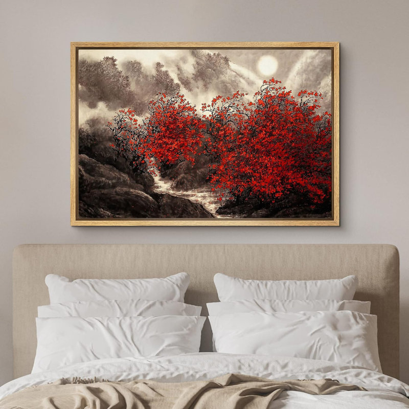 Automne Automne «Red Forest Trees» sur, H 16 po x l 24 po, Cadre flottant naturel
