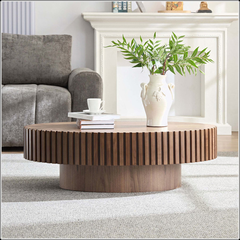 Table basse fabriquée à la main Ellipse, base robuste en piédestal de 43,7 pouces, panneau de fibres à densité moyenne pour le salon