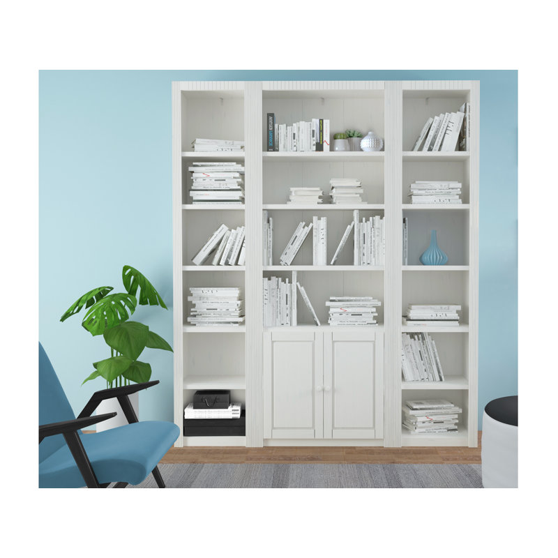Elona 213 cm H x 177.4 cm W Library Bookcase, White Lacquer